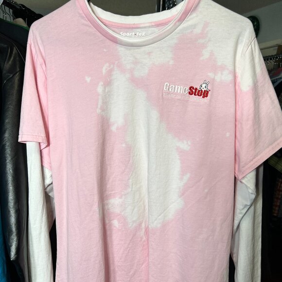 GameStop Pink Tie Dye Layered-Long-Sleeve Staff Shirt SZ XXL - RARE! - Picture 1 of 6